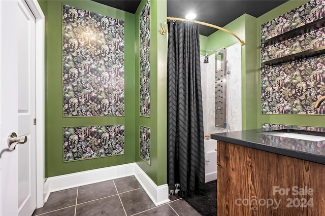 bathroom featuring tile patterned floors, vanity, and shower / bath combination with curtain