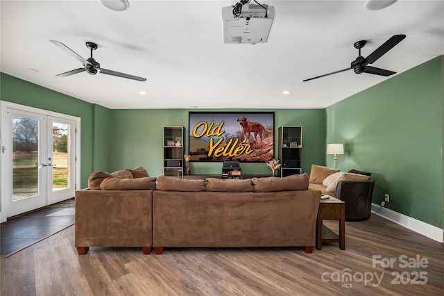 1115 Stony Point Rd, Kings Mountain, NC 28086 - living room with ceiling fan, wood finished floors, french doors, and recessed lighting