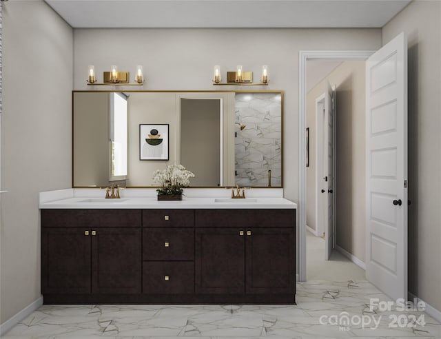 bathroom with vanity and walk in shower