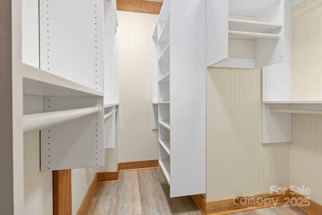 spacious closet featuring light hardwood / wood-style flooring