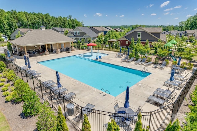 view of pool featuring a patio area