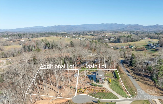 birds eye view of property with a mountain view