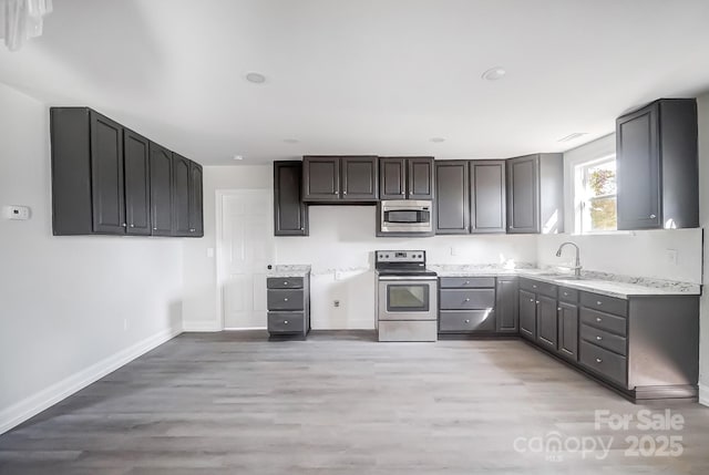 kitchen with sink, light hardwood / wood-style flooring, and appliances with stainless steel finishes