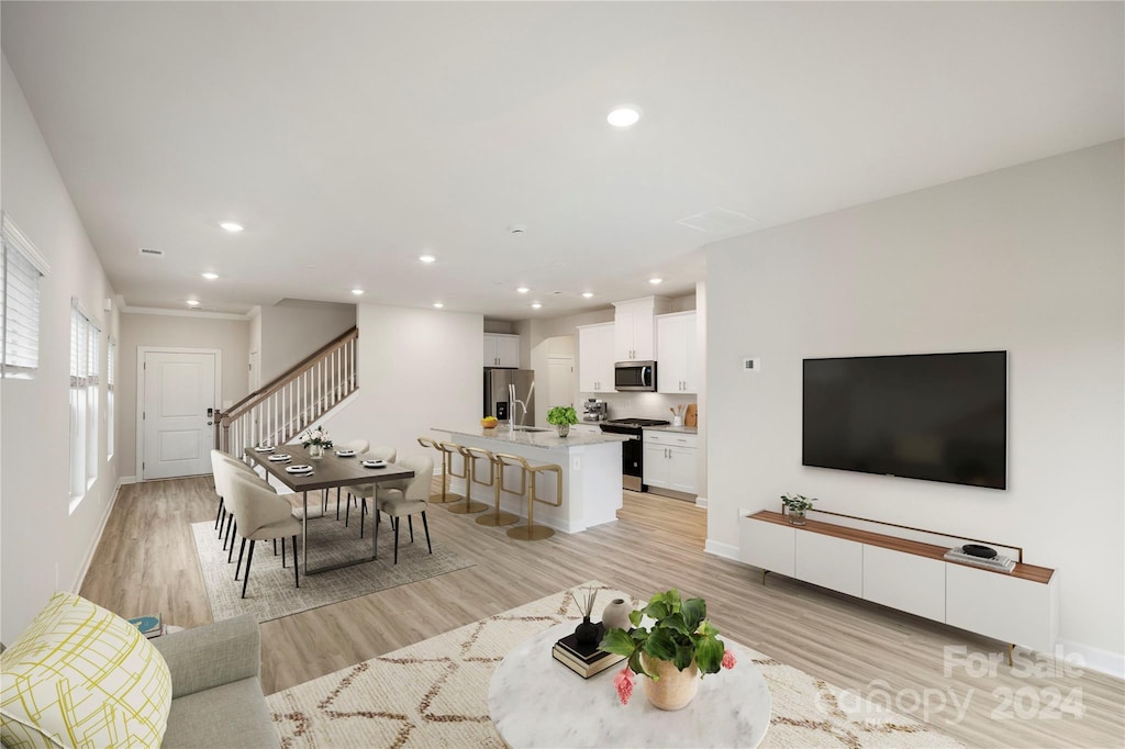 living room with light wood-type flooring