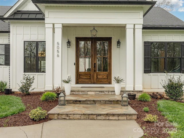 property entrance with french doors