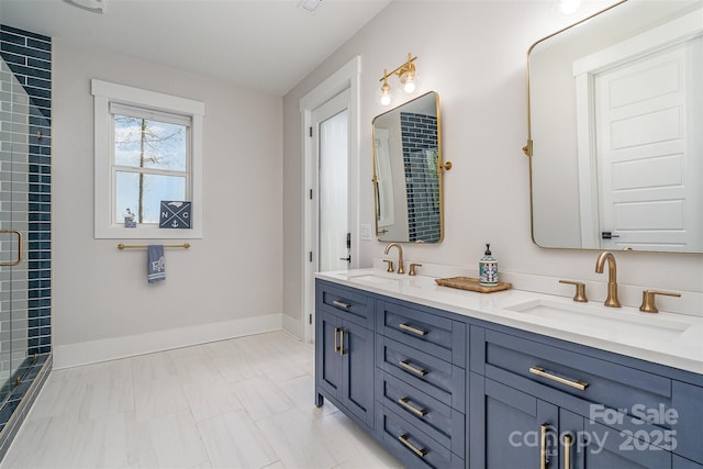 bathroom featuring vanity and walk in shower