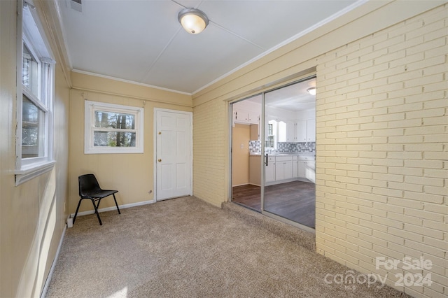 unfurnished bedroom featuring ornamental molding, light carpet, and a closet