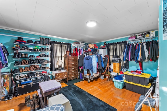 walk in closet featuring wood-type flooring