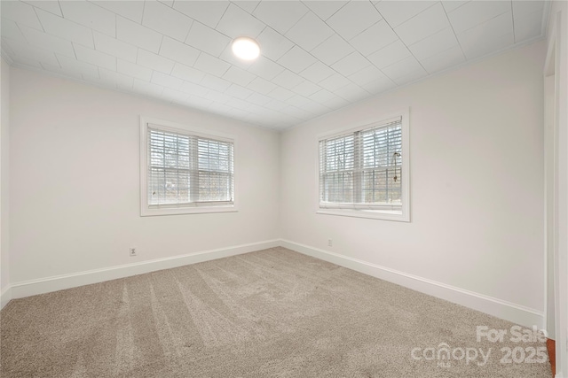 carpeted empty room featuring a healthy amount of sunlight and ornamental molding