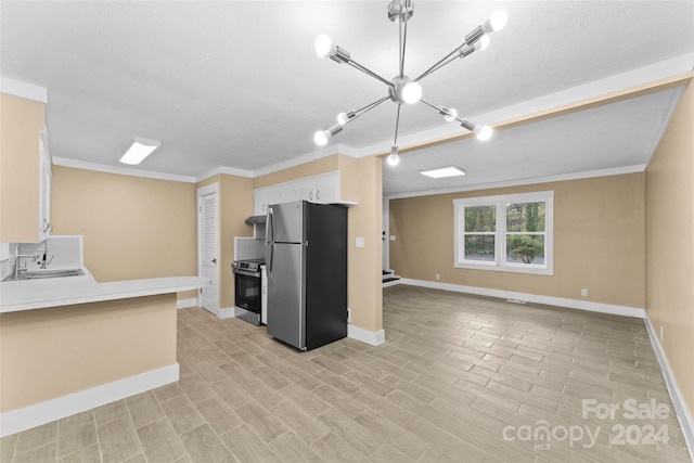 kitchen featuring sink, crown molding, white cabinets, exhaust hood, and appliances with stainless steel finishes