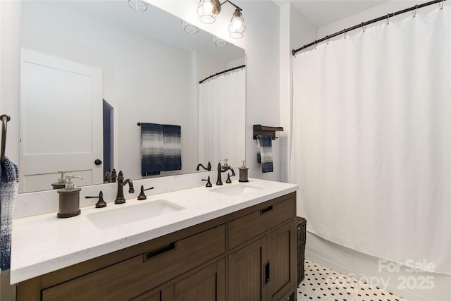 bathroom with vanity and a shower with curtain