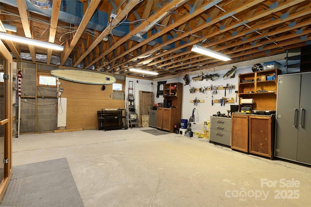 basement featuring a workshop area