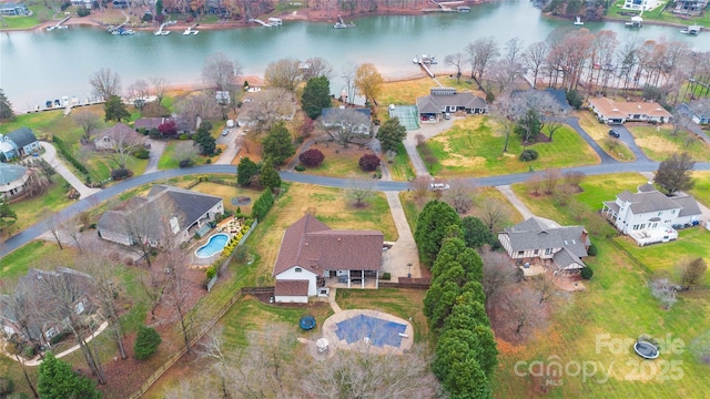 aerial view featuring a water view