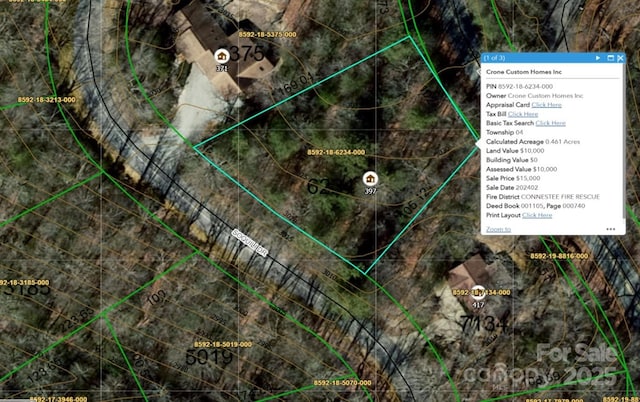 aerial view of property's location with property parcel outlined