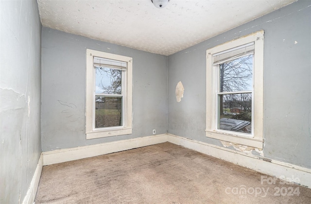 carpeted spare room featuring plenty of natural light and a textured ceiling