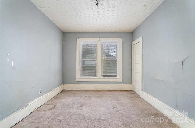 carpeted spare room with a textured ceiling