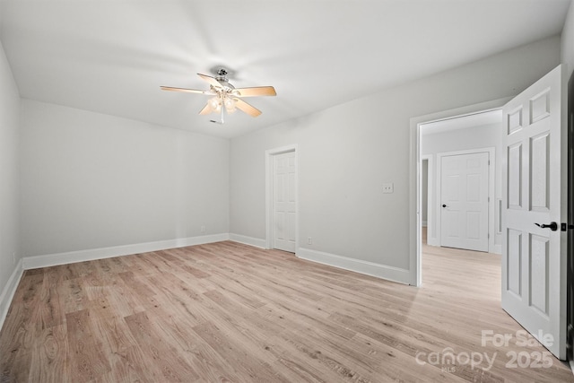 unfurnished room featuring ceiling fan and light hardwood / wood-style flooring