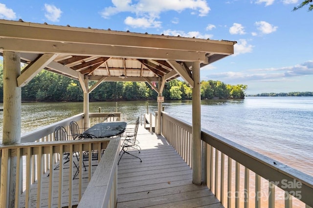 dock area with a water view