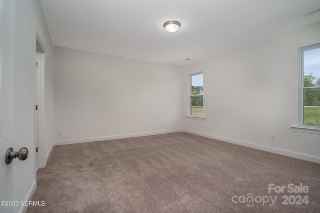 unfurnished room with light colored carpet