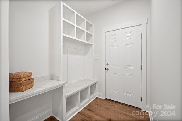 mudroom featuring wood-type flooring