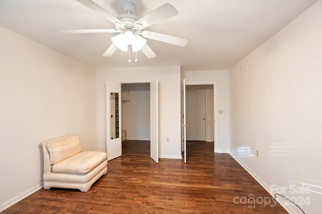 interior space featuring ceiling fan, french doors, and dark hardwood / wood-style floors