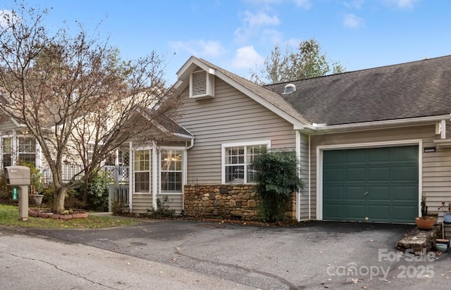 870 S Park Pl, Hendersonville, NC 28791 - view of front facade with a garage, a shingled roof, stone siding, and driveway