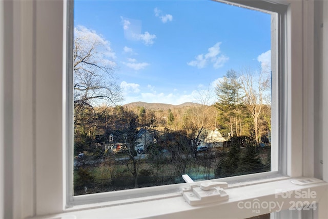 interior space with a mountain view