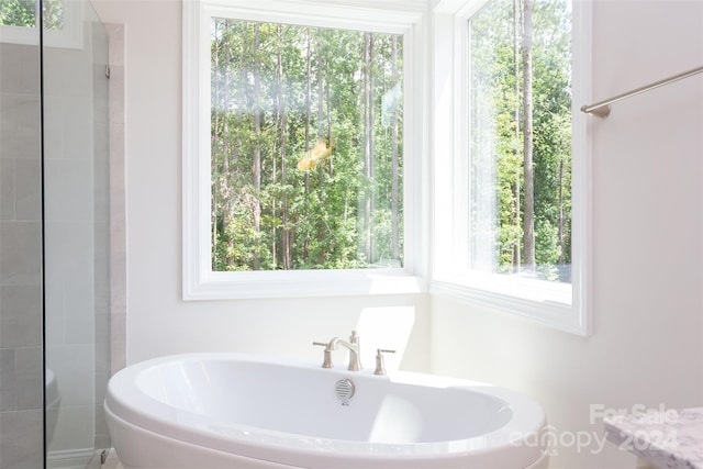 bathroom with a healthy amount of sunlight and a tub to relax in