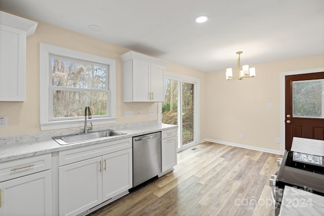 kitchen featuring dishwasher, white cabinetry, a wealth of natural light, and sink