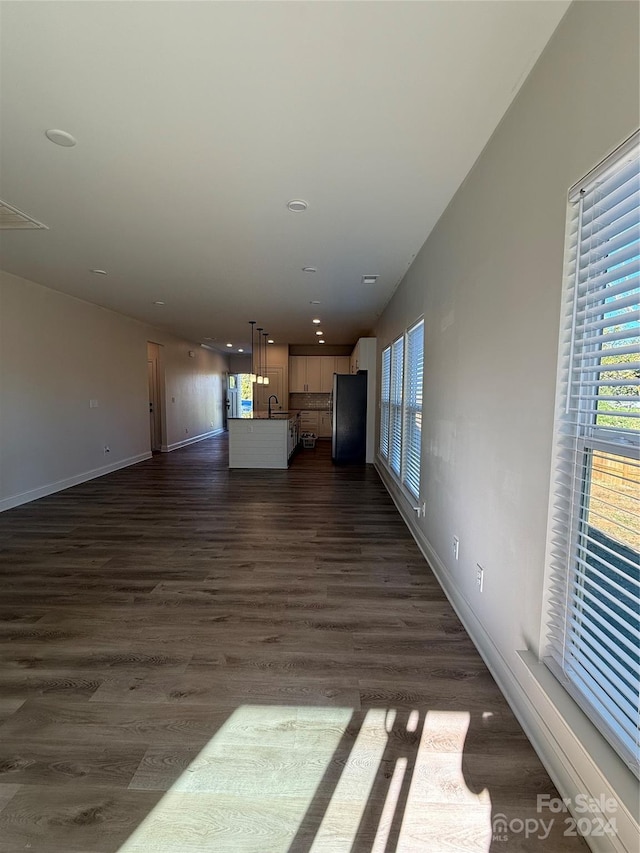 interior space with sink and dark hardwood / wood-style floors