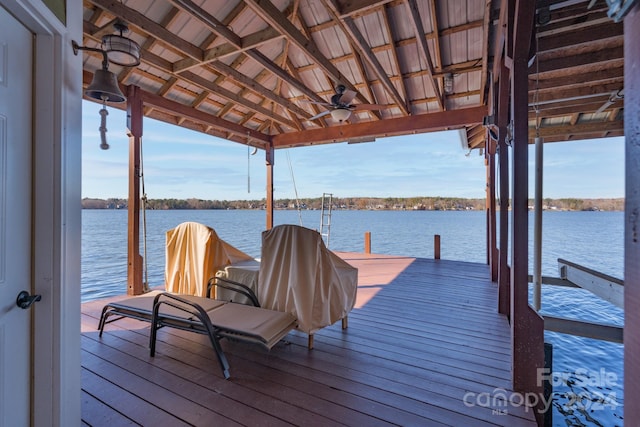 view of dock with a water view