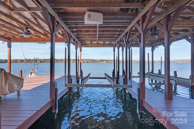 dock area with a water view