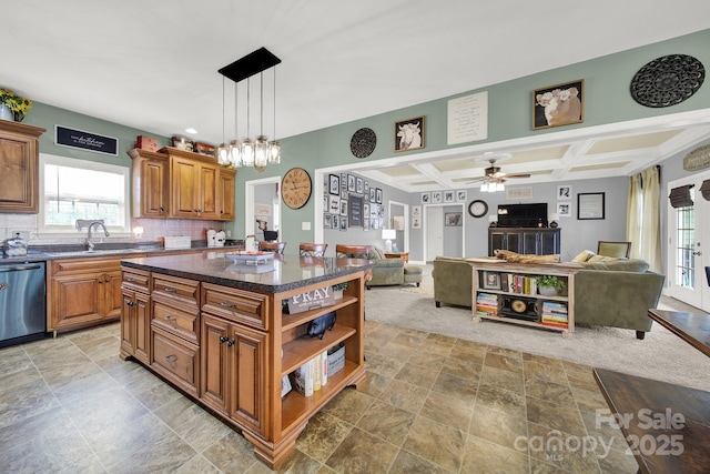 kitchen featuring plenty of natural light, a sink, dishwasher, and open floor plan