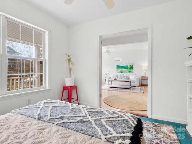 bedroom featuring ceiling fan