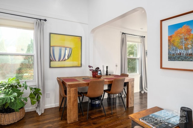 dining room with dark hardwood / wood-style flooring