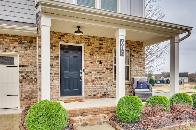 view of exterior entry with a porch