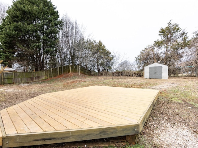 deck featuring a storage unit