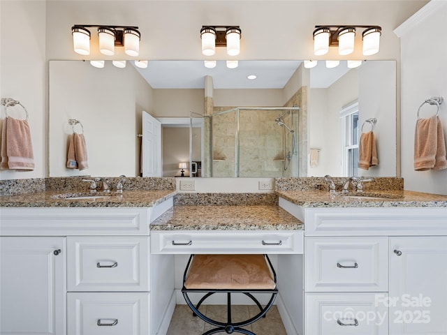 20 Red Plum Ln, Black Mountain, NC 28711 - bathroom with two vanities, a sink, and a shower stall