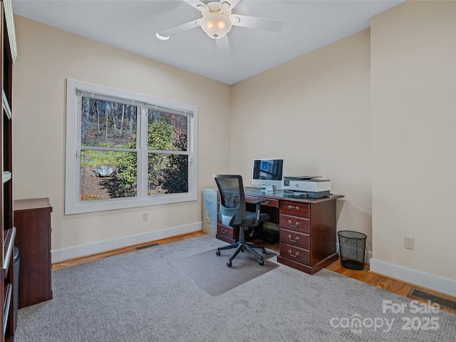 20 Red Plum Ln, Black Mountain, NC 28711 - office space featuring visible vents, ceiling fan, baseboards, and wood finished floors