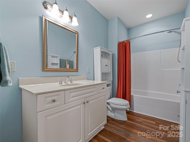 20 Red Plum Ln, Black Mountain, NC 28711 - full bathroom with shower / tub combo with curtain, vanity, toilet, and wood finished floors
