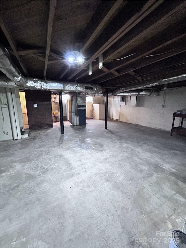 basement with heating unit