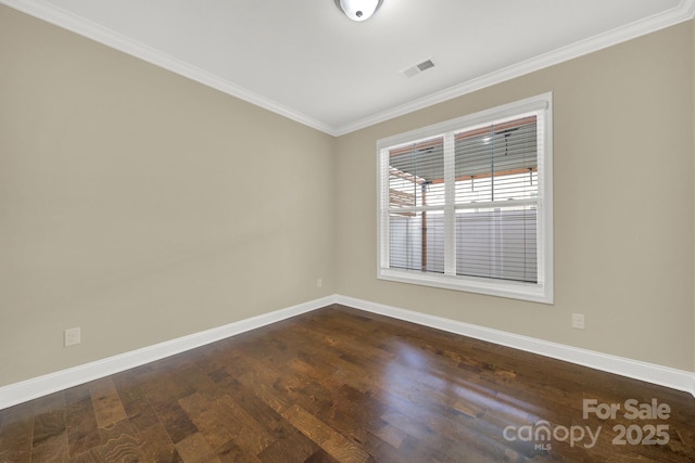 unfurnished room featuring crown molding and dark hardwood / wood-style floors