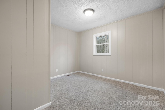 spare room with carpet and a textured ceiling