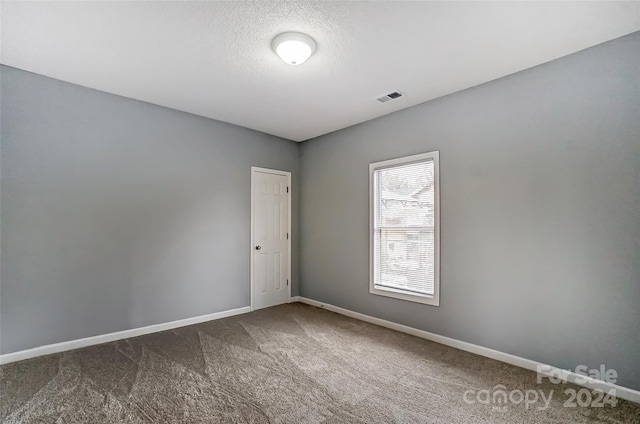 carpeted spare room with a textured ceiling