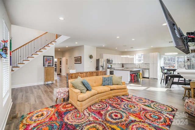 living room with light wood-type flooring