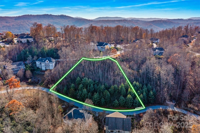 bird's eye view with a mountain view