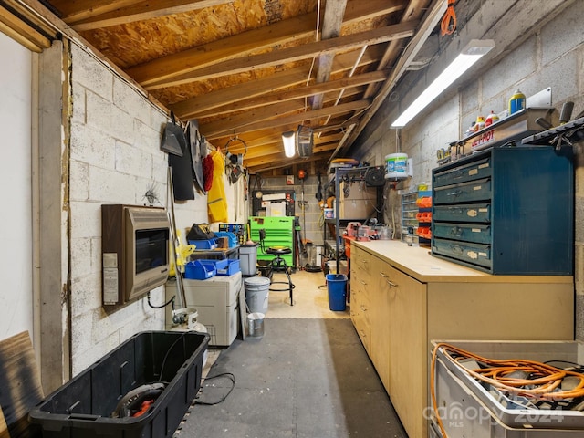 basement with heating unit