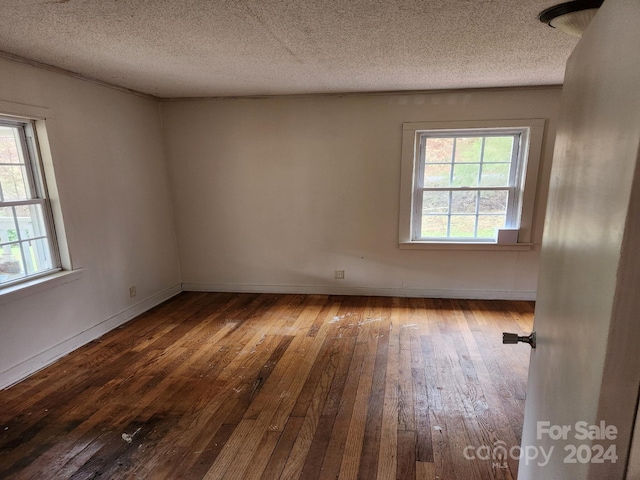 spare room featuring hardwood / wood-style flooring, a textured ceiling, and a wealth of natural light