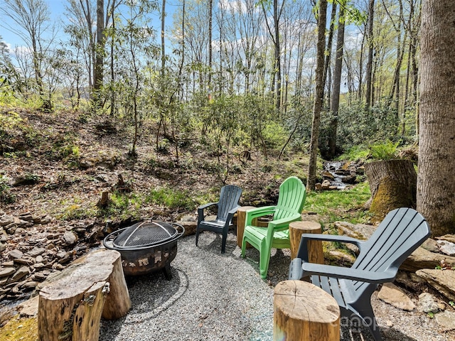 view of patio featuring a fire pit