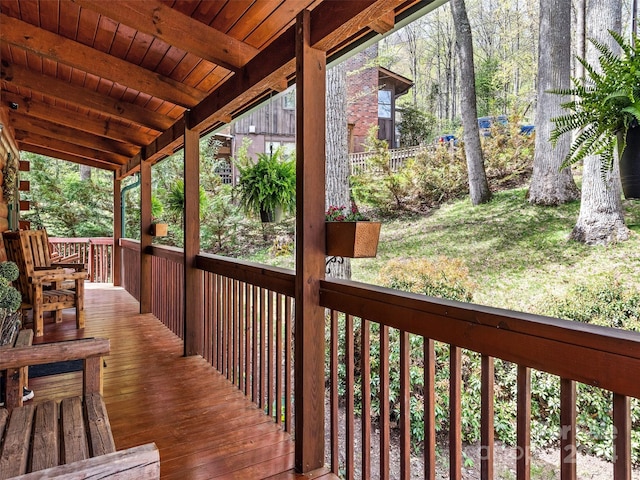 wooden terrace featuring a porch